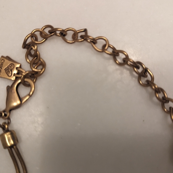 VINTAGE CHICO'S CHATELAINE STATEMENT 2 STRAND BRUSHED GOLD NECKLACE DANGLE BIB - Picture 9 of 11